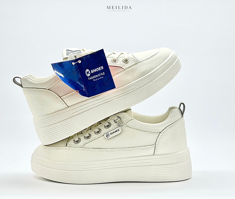 ونس بند کشی وارداتی راحتی زنانه روزمره و پیاده روی برند k shoes کد 12959 رنگ سفید طوسی